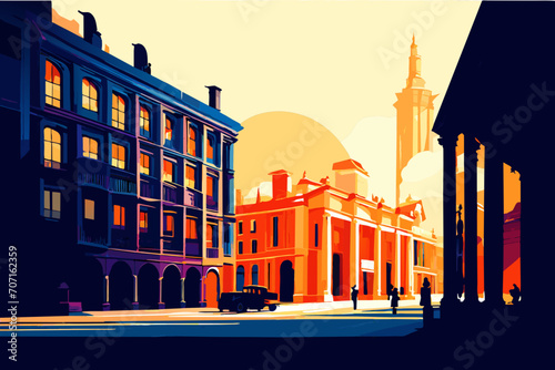 A cityscape with a historic opera house. vektor icon illustation