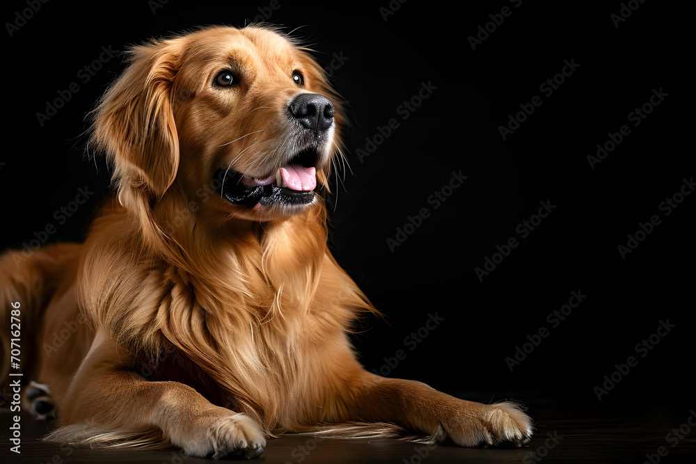 Adorable Golden Retriever Dog on Black Background