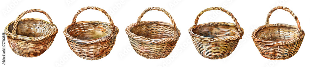 Obraz premium Watercolor basket set illustration. 