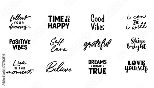 Motivational quotes bundle. Inspiration and good vibes set of typographic designs.