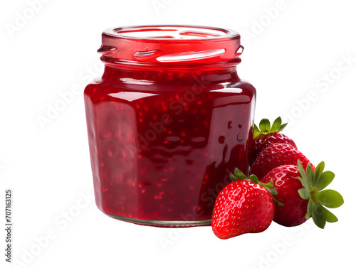 Strawberry Jam and Fresh Berries, isolated on a transparent or white background photo