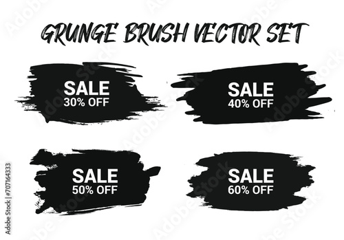 Grunge brush stroke black brushes stock set - sale offer 30% banner - Flat Paint Brush 