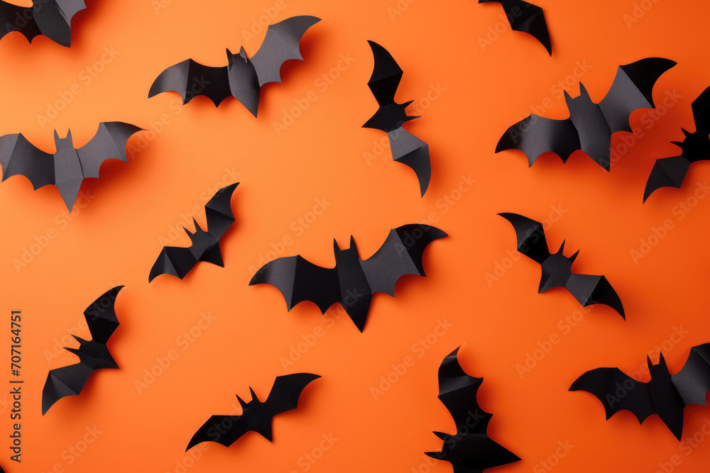Halloween Diy Bats, Spooky Decorations On Orange Background