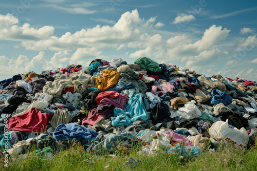 Clothing Waste Crisis: Heap Of Clothes Tossed Into A Landfill