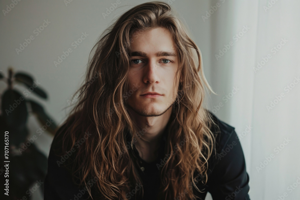 Stylish Gentleman Sporting Long Hair And Black Shirt Stylish Gentleman Sporting Long Hair And Black Shirt