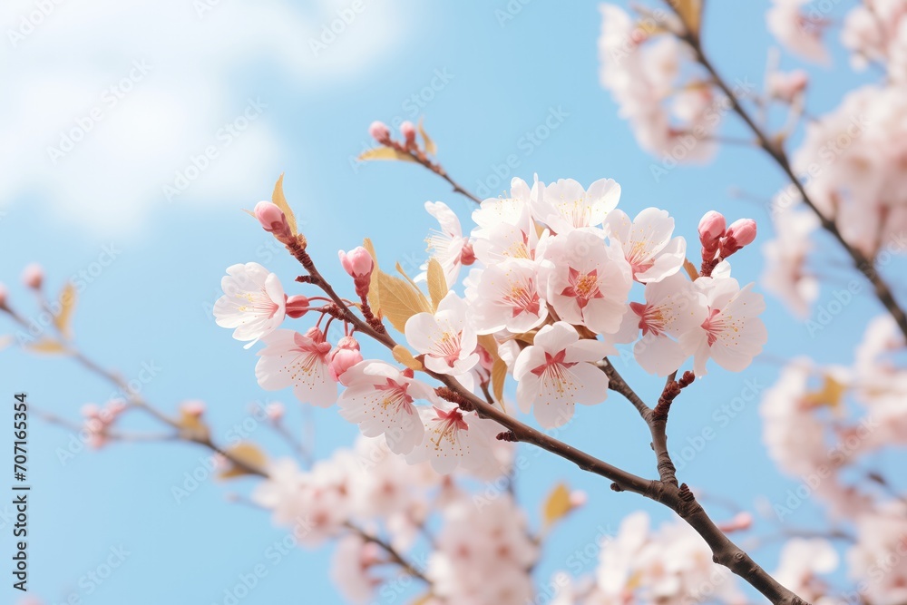 Branches of cherry blossoms on a blue background Branches of cherry blossoms on a blue background