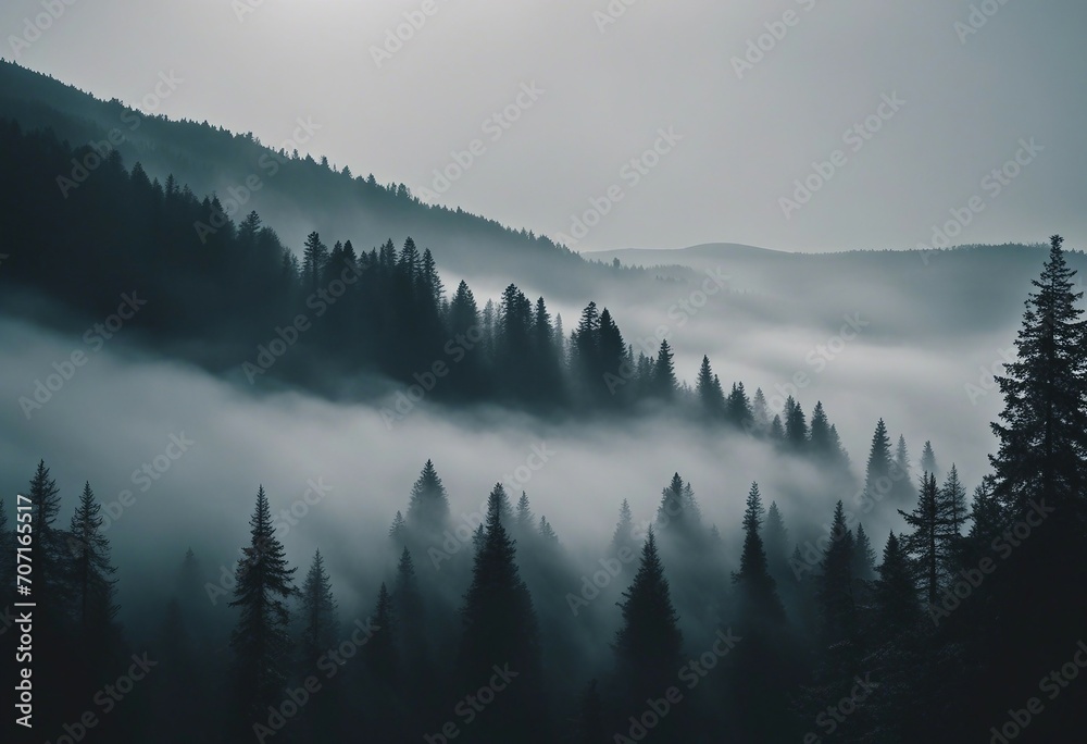 Amazing mystical rising fog forest trees landscape in black forest blackforest (Schwarzwald) Germany