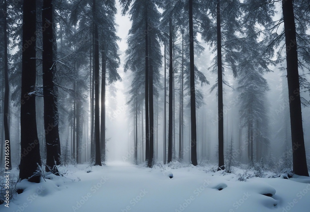 Amazing mystical rising fog forest snow snowy trees landscape snowscape in black forest (Schwarzwald