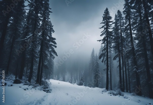 Amazing mystical rising fog forest snow snowy trees landscape snowscape in black forest (Schwarzwald