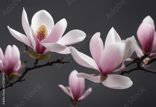 Beautiful blooming magnolia branch isolated on grey anthracite background panorama banner long © ArtisticLens
