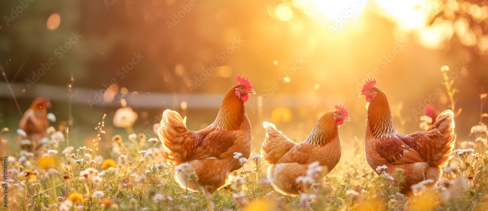 Sunrise Chicken Stroll - obrazy, fototapety, plakaty 