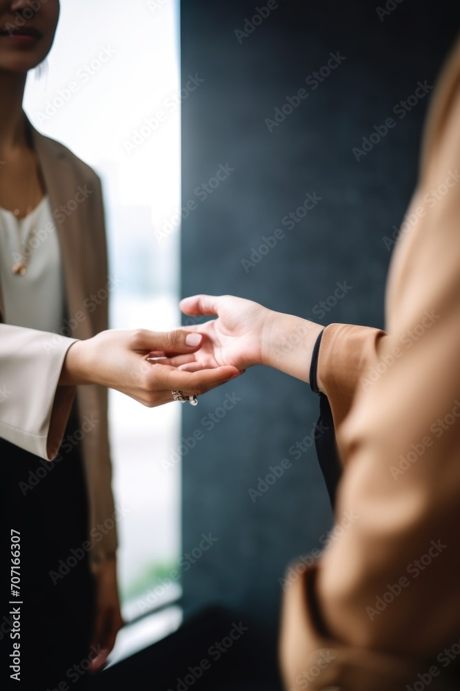 shot of a woman holding her hand out for payment