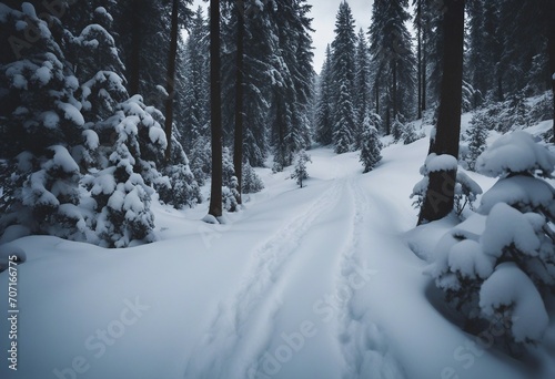 Stunning panorama of snowy landscape in winter in Black Forest winter wonderland