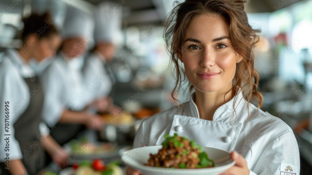 Accomplished chef in a gourmet kitchen, embodying culinary excellence. Accomplished chef in a gourmet kitchen, embodying culinary excellence.