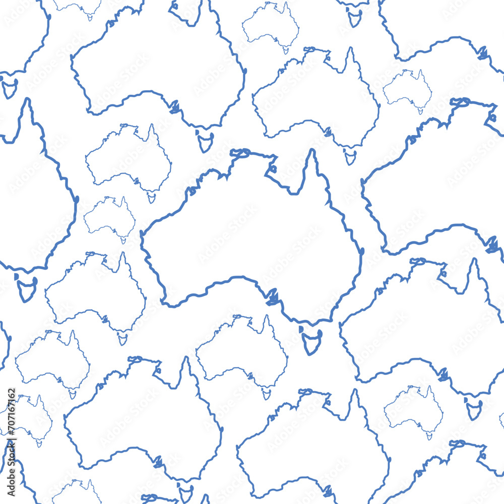 Seamless pattern of Australia map in outline on a white background