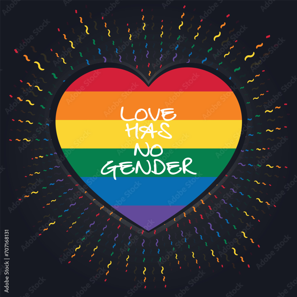 Grafika LGBTQ+ z sercem Love has no gender - obrazy, fototapety, plakaty 