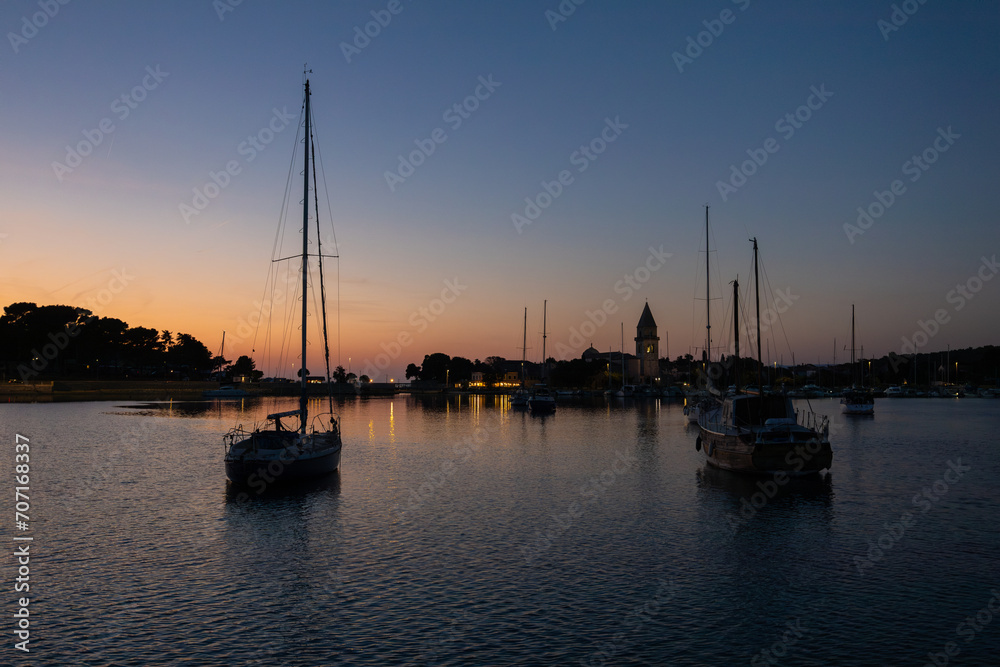 Evening Dusk Light  Panorama of Osor Town Harbor in Croatia