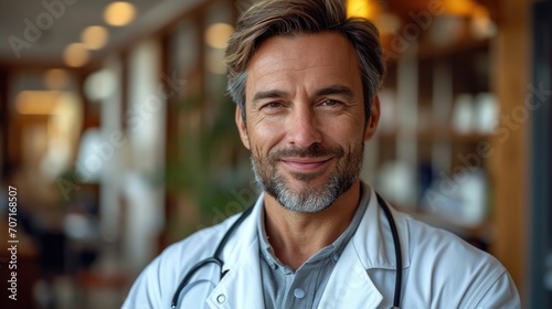 Warm and trustworthy male doctor in a medical setting  symbolizing healthcare professionalism.