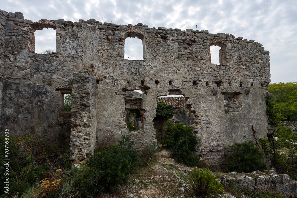 Ruins of ancient Monastery of Saint Marry of the Angels on the coast of medieval town Osor situated between the islands of Cres and Mali Losinj