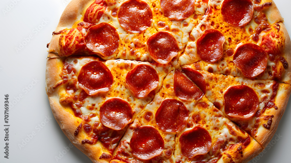 Pepperoni pizza top view isolated on white background Pepperoni pizza top view isolated on white background