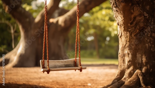 Swing Hanging From Tree in Park, A Fun Recreational Activity for All Ages