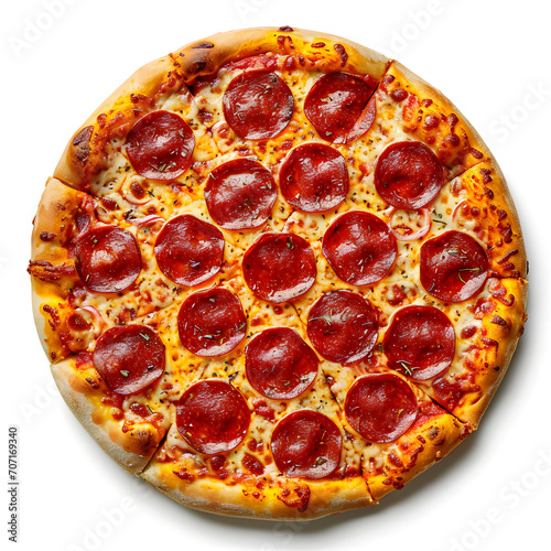  Pepperoni pizza top view isolated on white background