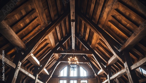 Inside Large Wooden Building With Chandelier