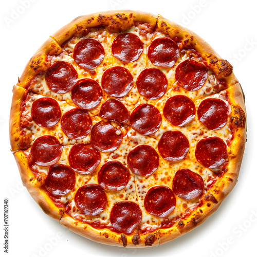  Pepperoni pizza top view isolated on white background