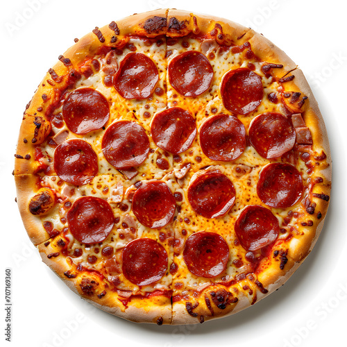  Pepperoni pizza top view isolated on white background