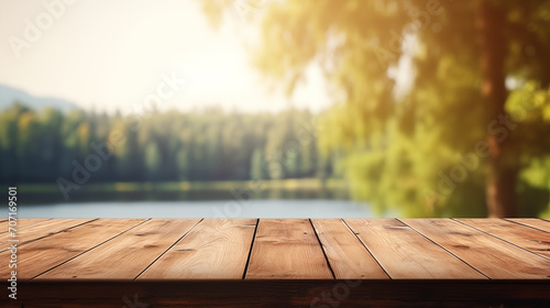 Fototapeta Naklejka Na Ścianę i Meble -  wood table with a blurry nature