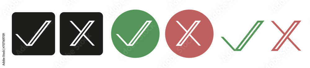 Set of flat checks and crosses in a green and red circle. Vector graphics. Set of flat checks and crosses in a green and red circle. Vector graphics.