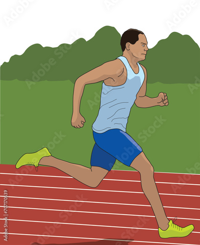 An athlete running on the racing track