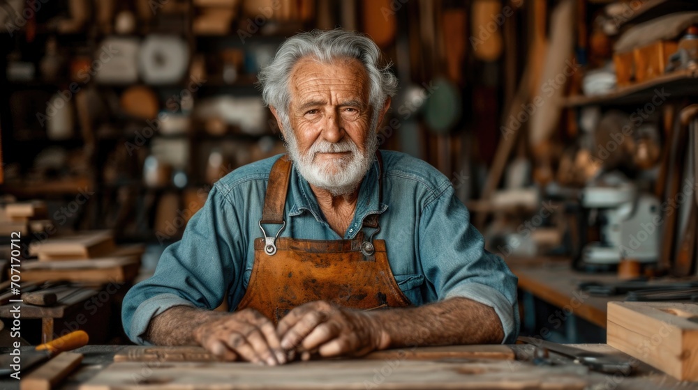 Senior man crafting in a workshop, symbolizing skilled hobby and active retirement. Senior man crafting in a workshop, symbolizing skilled hobby and active retirement.