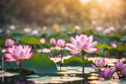 Lotus flowers on a beautiful pond