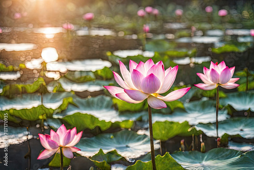 Lotus flowers on a beautiful pond