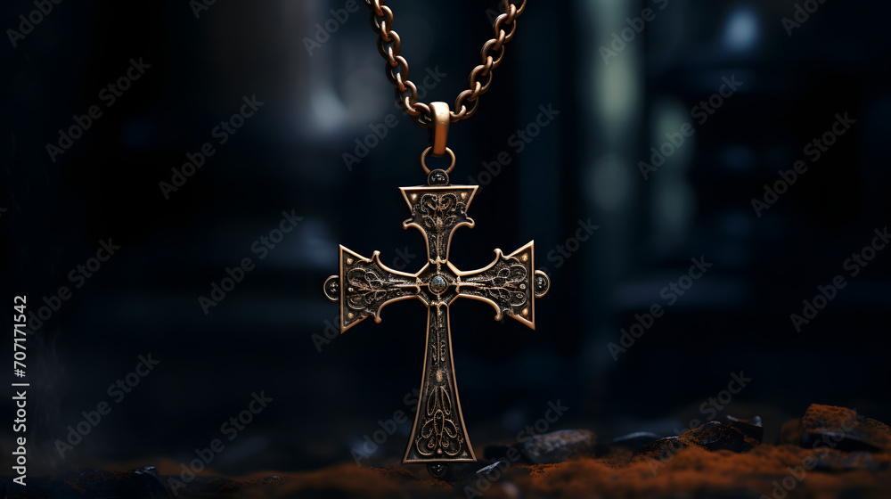 Religiöse Halskette mit Kreuz / Rosenkranz - obrazy, fototapety, plakaty 