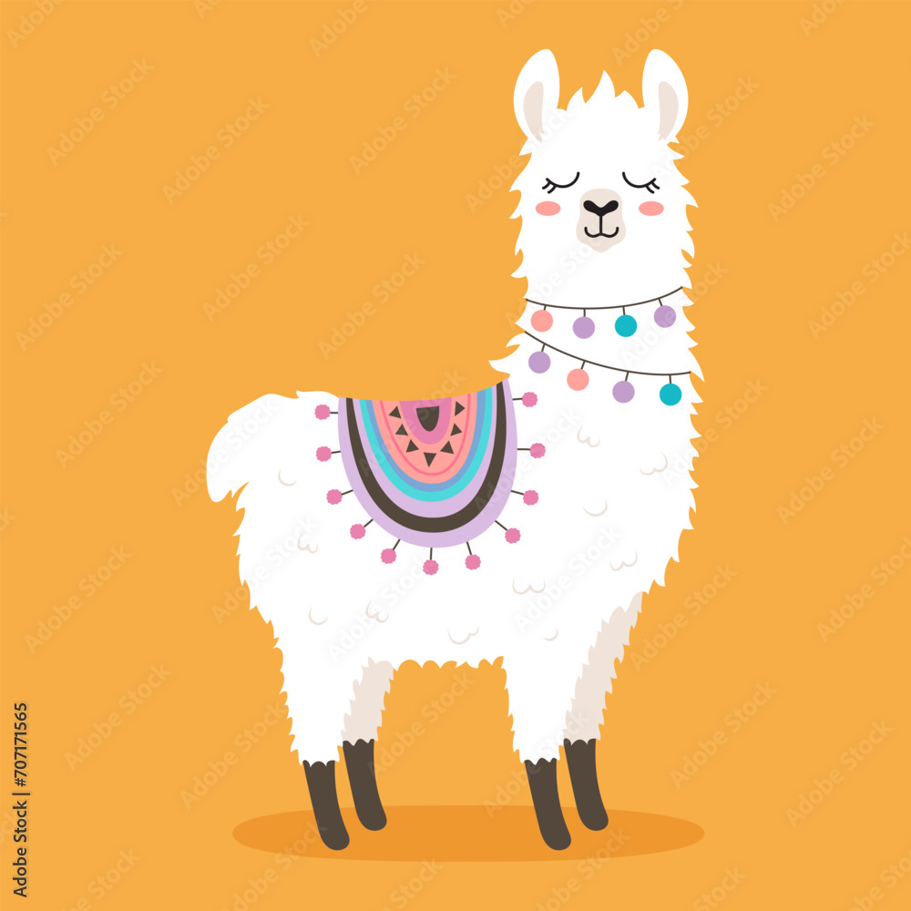 Fototapeta premium funny llama in cartoon style