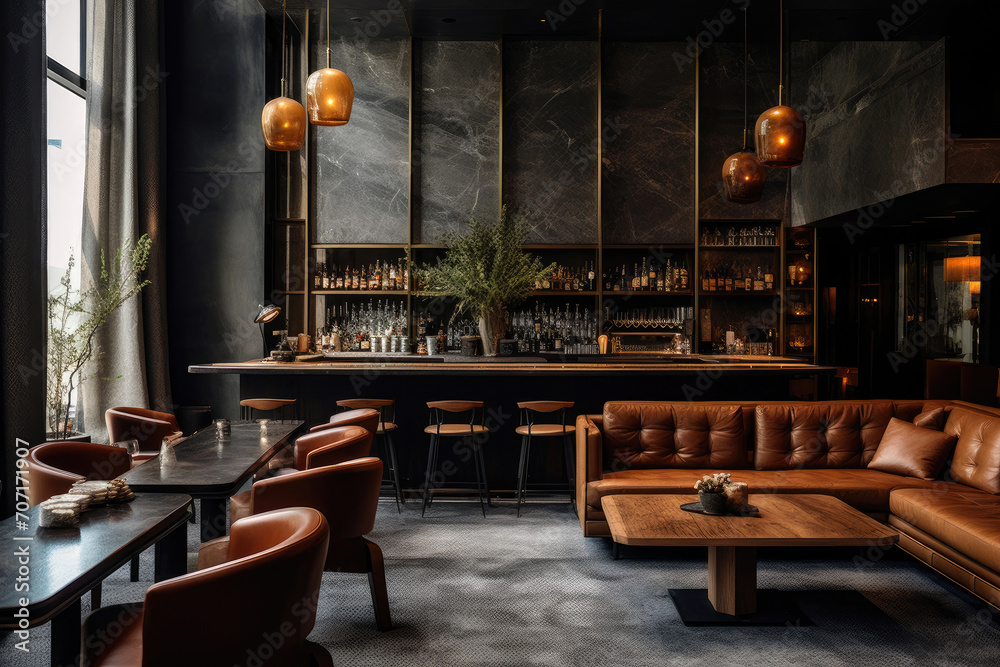 Cozy Seating Oasis: Moody Charm in a Small Bar