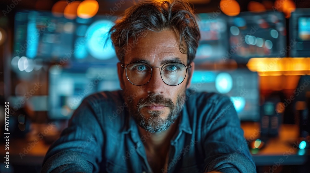 Dedicated software developer in a tech office, embodying the intense focus of the tech industry. Dedicated software developer in a tech office, embodying the intense focus of the tech industry.