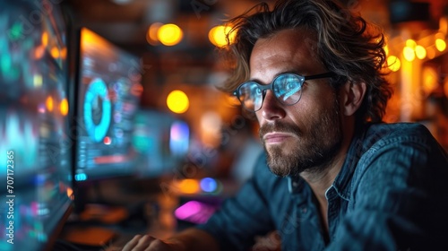 Dedicated software developer in a tech office, embodying the intense focus of the tech industry.
