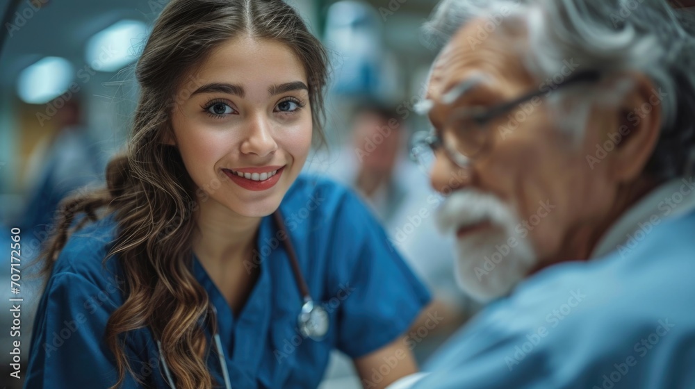 Caring nurse attending to an elderly patient, symbolizing compassion in healthcare. Caring nurse attending to an elderly patient, symbolizing compassion in healthcare.
