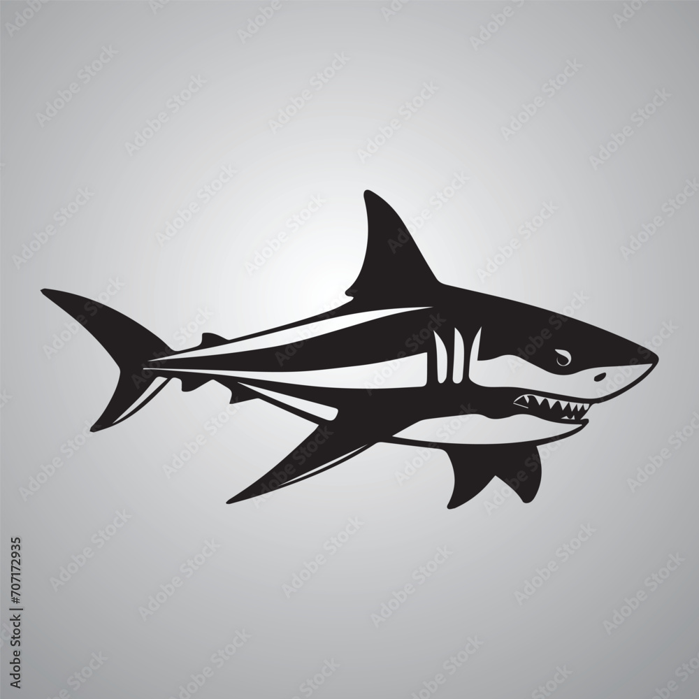 shark fish animal on sea or ocean vector black and white illustration under water dolphin