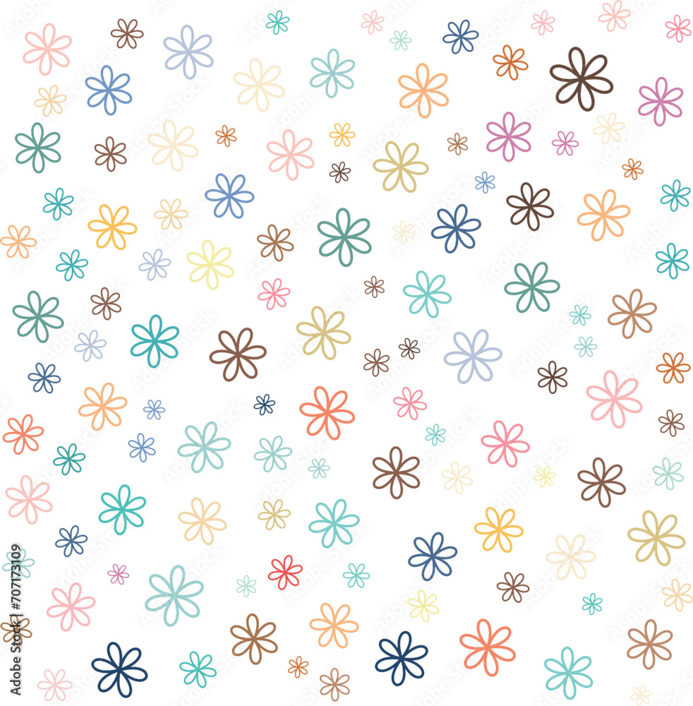 Colorful stars flower pattern isolated on white background cute vector illustration