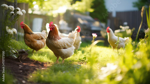Idyllic Backyard with Clucking Feathers