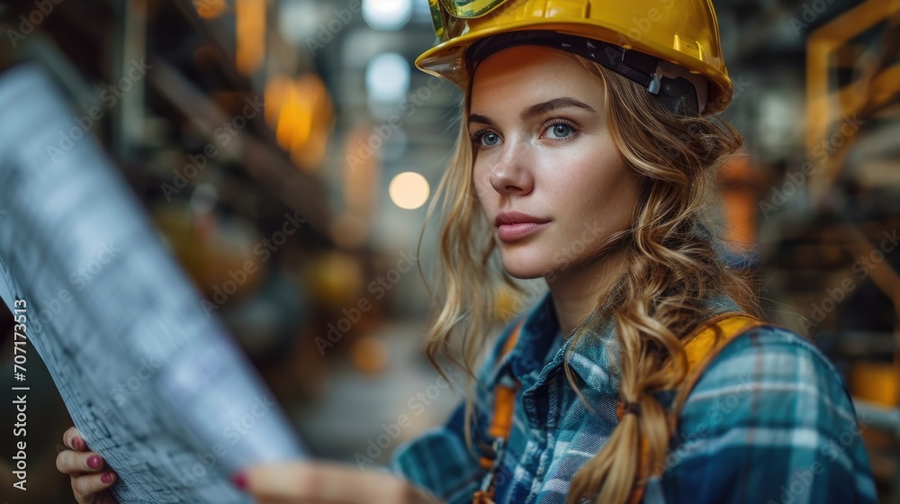 Female engineer inspecting a construction site, showcasing empowerment in engineering.