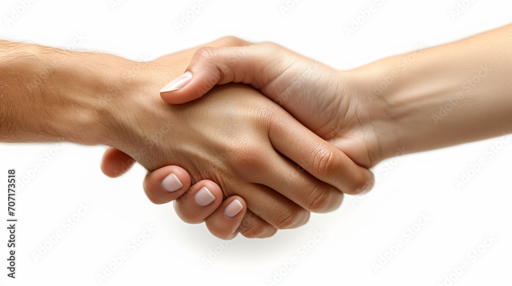 Handshake between two people on a white background. Generative ai