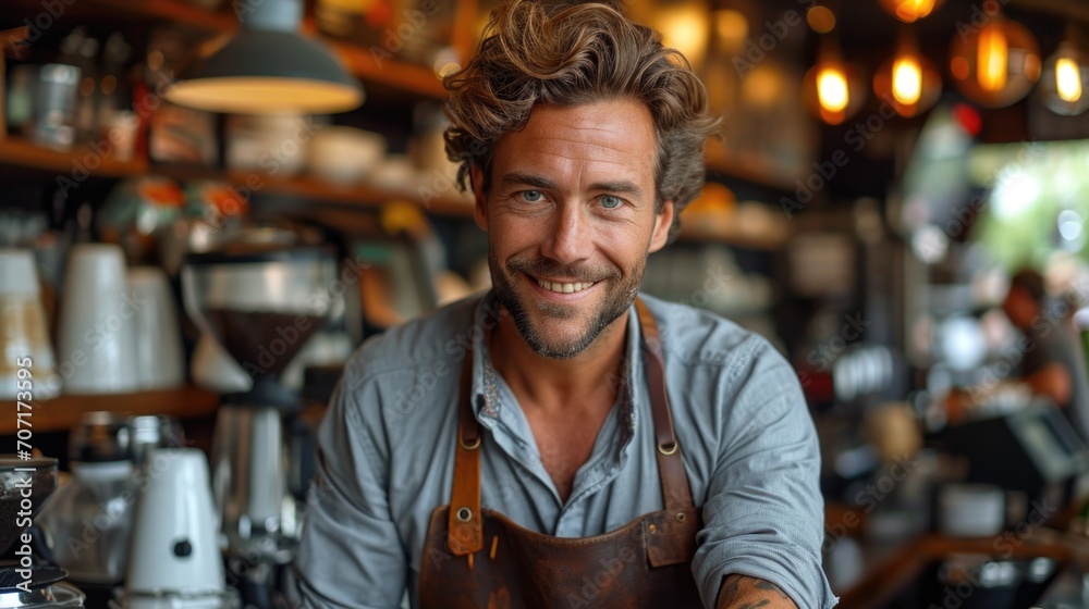 Skilled barista in a cozy café, capturing the culture of artisanal coffee.