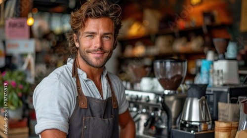 Skilled barista in a cozy café, capturing the culture of artisanal coffee.