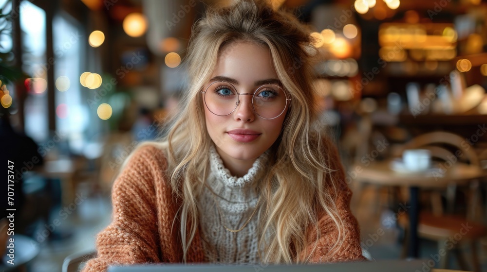 Trendy social media influencer creating content in a café, reflecting the impact of digital marketing and lifestyle branding. Trendy social media influencer creating content in a café, reflecting the impact of digital marketing and lifestyle branding.