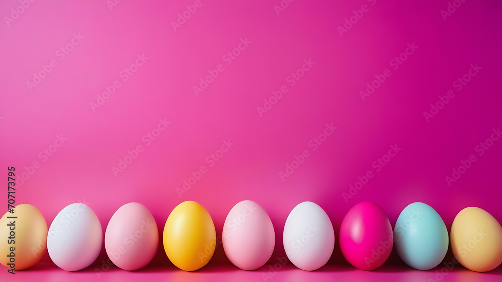 Multi-coloured easter eggs on pink backgrond with place for text Multi-coloured easter eggs on pink backgrond with place for text